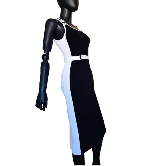 NWT Michael Kors Sleeveless Rib Knit Midi Bodycon Dress Size S Stretch Crow Neck - Picture 1 of 7